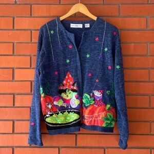 Marisa Christina Cardigan Sweater Halloween Cats Pumpkins Potion Size XL
